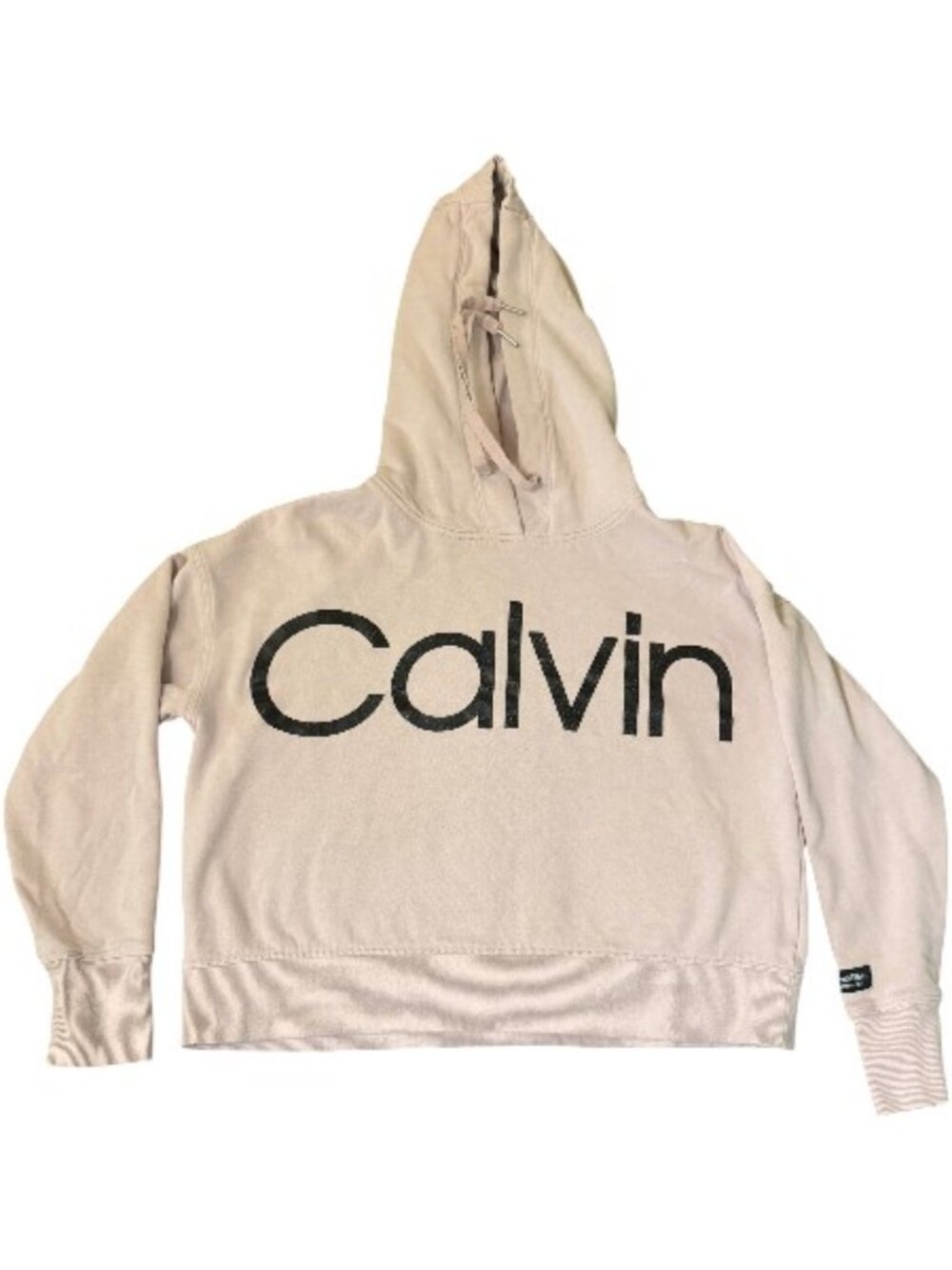 CALVIN KLEIN Performance Women's Pink Cropped  Drawstring Logo Hoodie Small